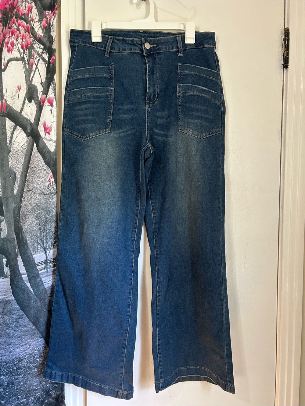 SHEIN Dark Blue Wide-Leg High-Rise Jeans